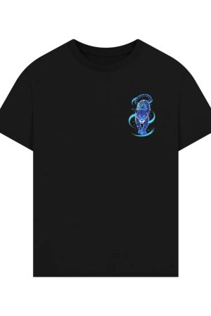 Blue Panther Spirit Animal Neon Cat Graphic T-Shirt