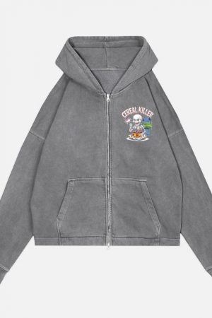 Cereal Killer Skeleton Funny Breakfast Design Zip Hoodie