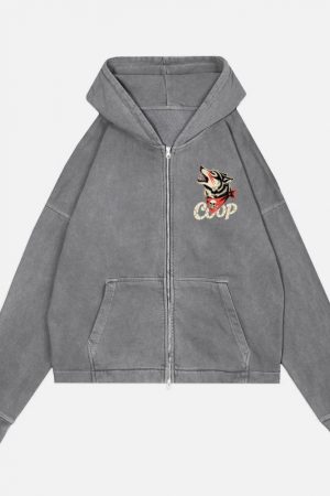 Coop Wolf Howling Retro Style Design Zip Hoodie