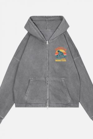 Dadzilla Father of the Monsters Retro Design Zip Hoodie
