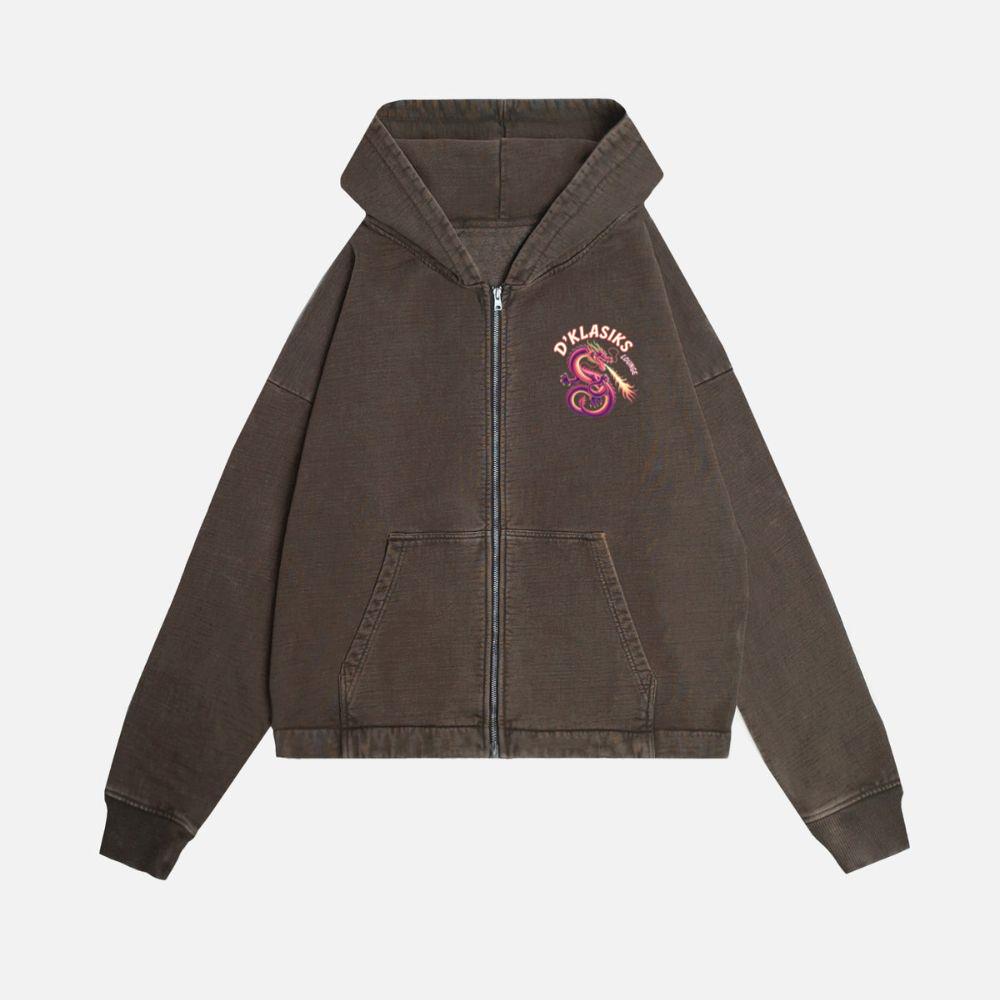 Dklasiks Lounge Dragon Retro Style Design Zip Hoodie - Image 2