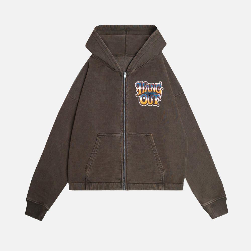 Hang Out Retro Street Graphic Zip Hoodie - Image 2