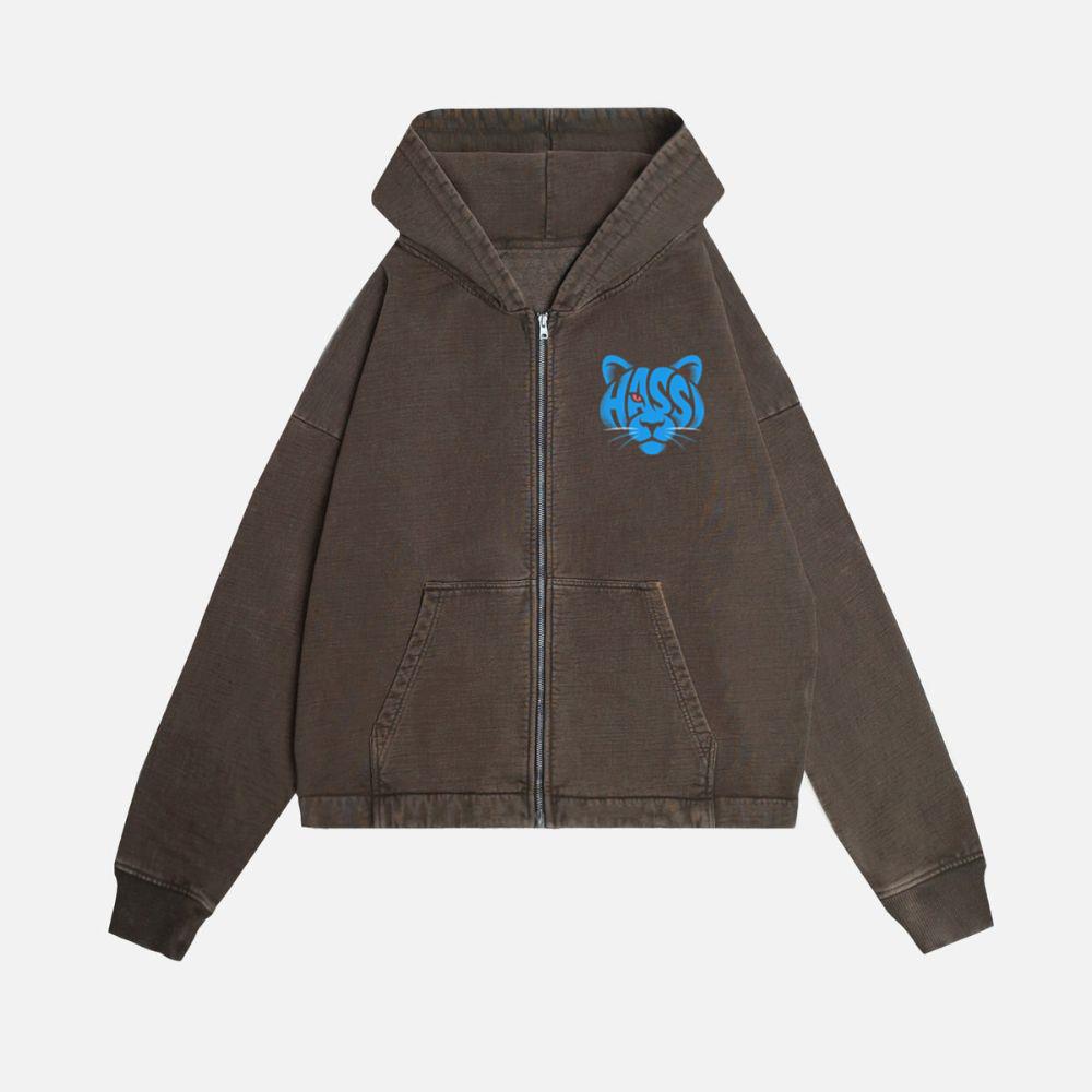 Hass Blue Panther Retro Animal Graphic Zip Hoodie - Image 2