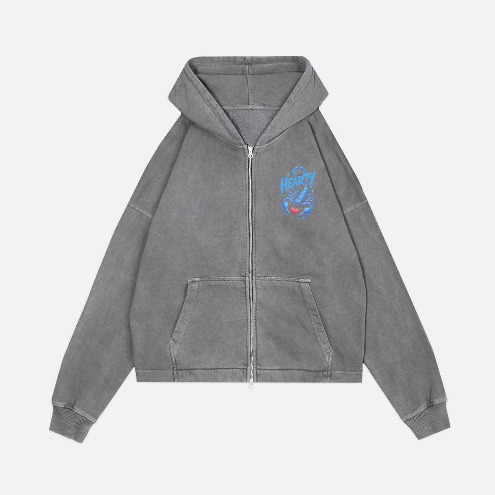 Hearty Skeleton Hand Heart Sign Graphic Zip Hoodie