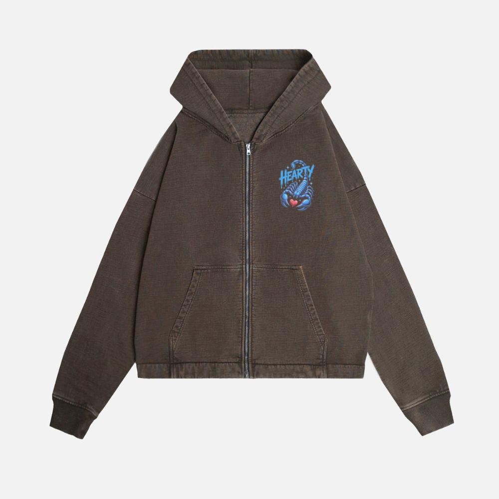 Hearty Skeleton Hand Heart Sign Graphic Zip Hoodie - Image 2