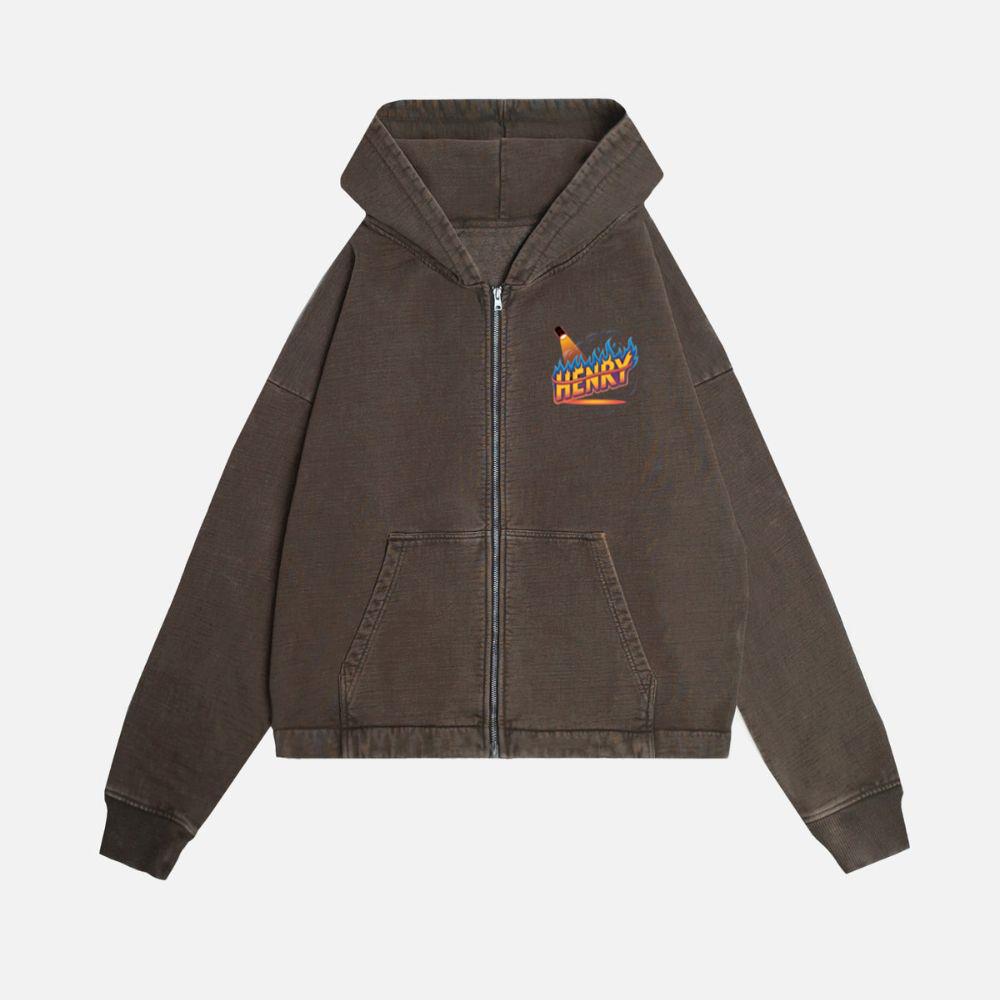 Henry Fire Bottle Retro Cartoon Design Zip Hoodie - Image 2