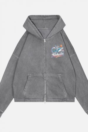 Nebula Astronaut Shark Space Graphic Zip Hoodie