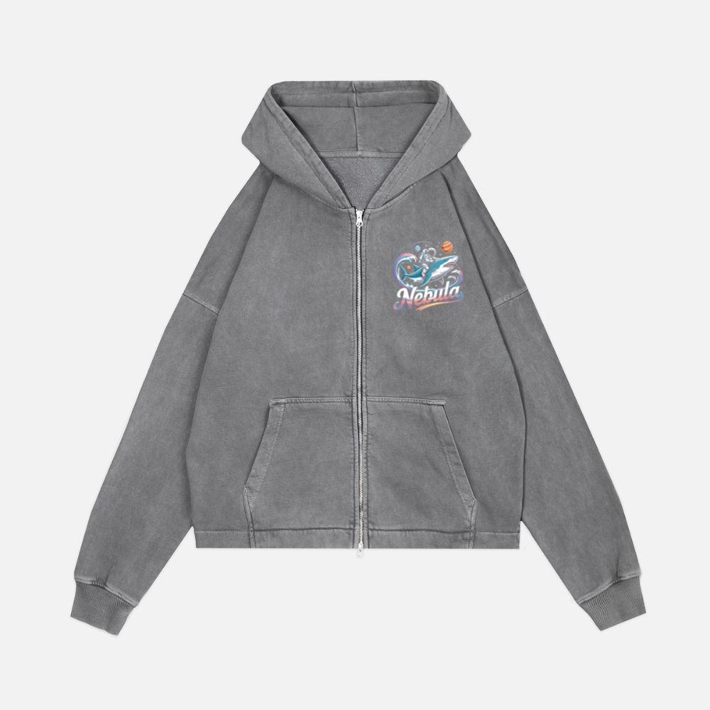 Nebula Astronaut Shark Space Graphic Zip Hoodie