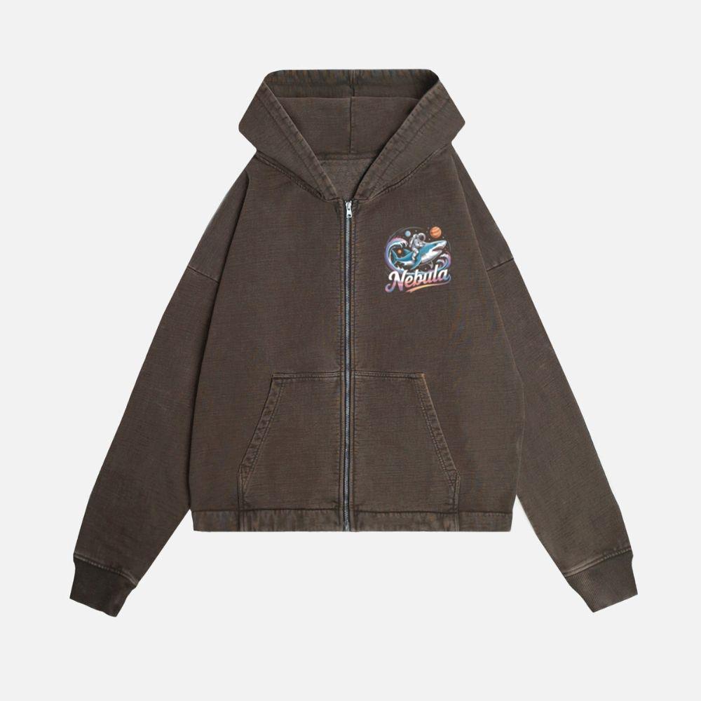 Nebula Astronaut Shark Space Graphic Zip Hoodie - Image 2