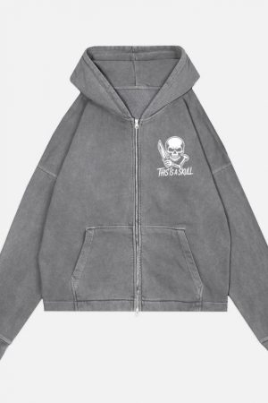 This Is a Skull Knife Skeleton Graphic Zip Hoodie